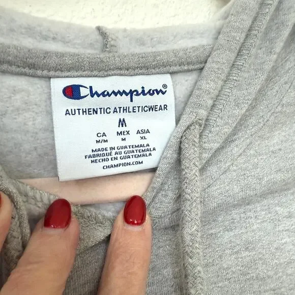 Champion Stanford Hoodie Gray Pullover Medium Cotton Blend Athletic Logo - Picture 3 of 6